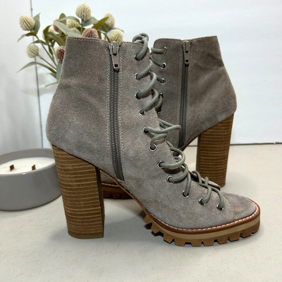 Jeffrey Campbell X Free People Cors Suede Lace Up Peep Toe Ankle Boots Women 9M - Picture 5 of 10
